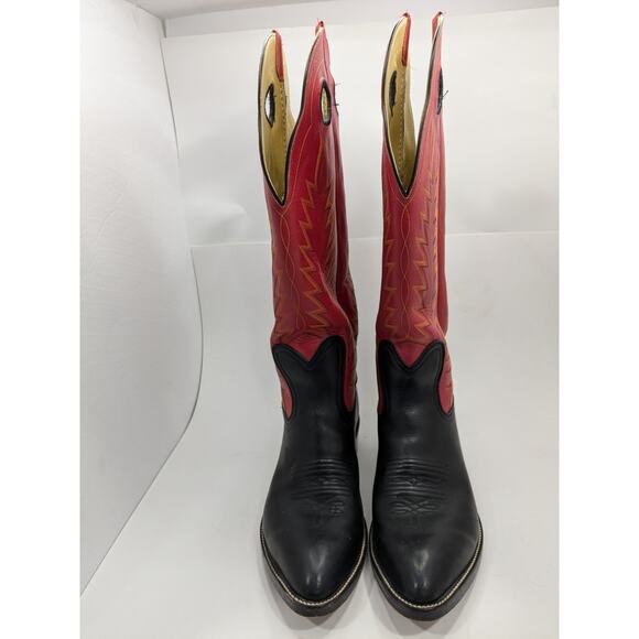Drews Boots 18" Tall Buckaroo Cowboy Boots 9E Red Black - Picture 2 of 11